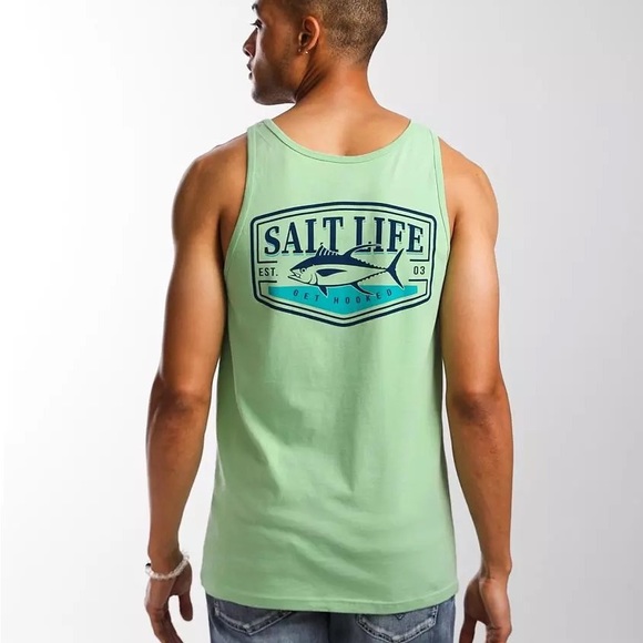 Salt Life Get Hooked Green Tank Top - Beach Vacation Fishing - Picture 4 of 16